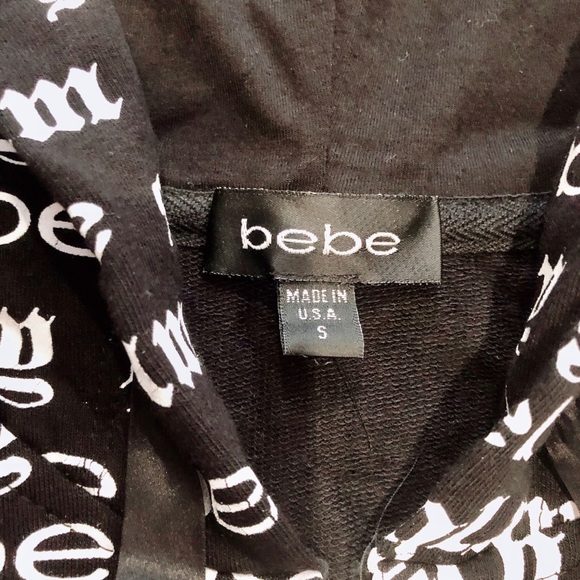 BEBE Black & White Classic Monogram Logo Hoodie Jacket size S - Picture 4 of 8